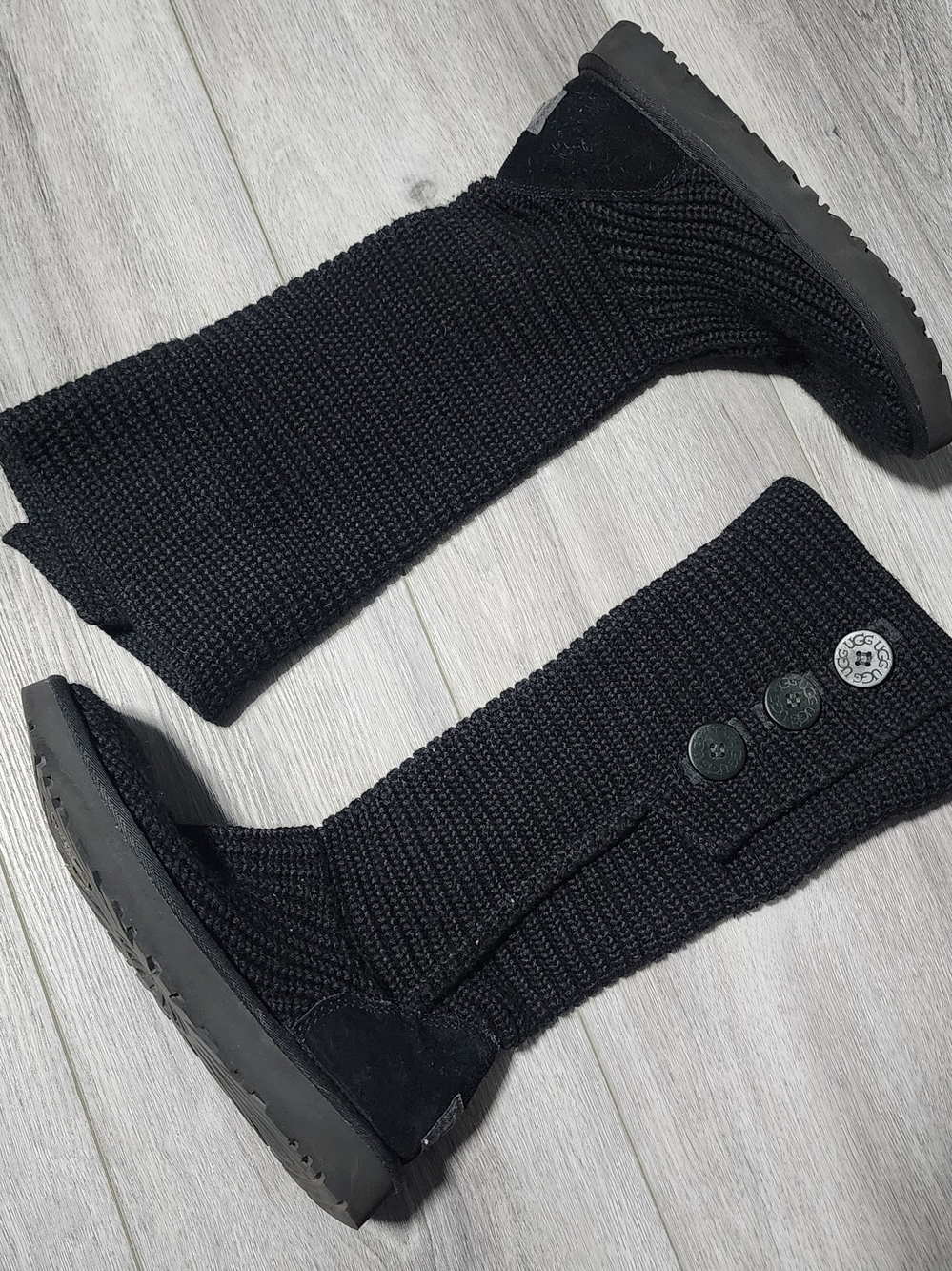 UGG Classic Black Cardy Knit Long Boots Womens Size 8
